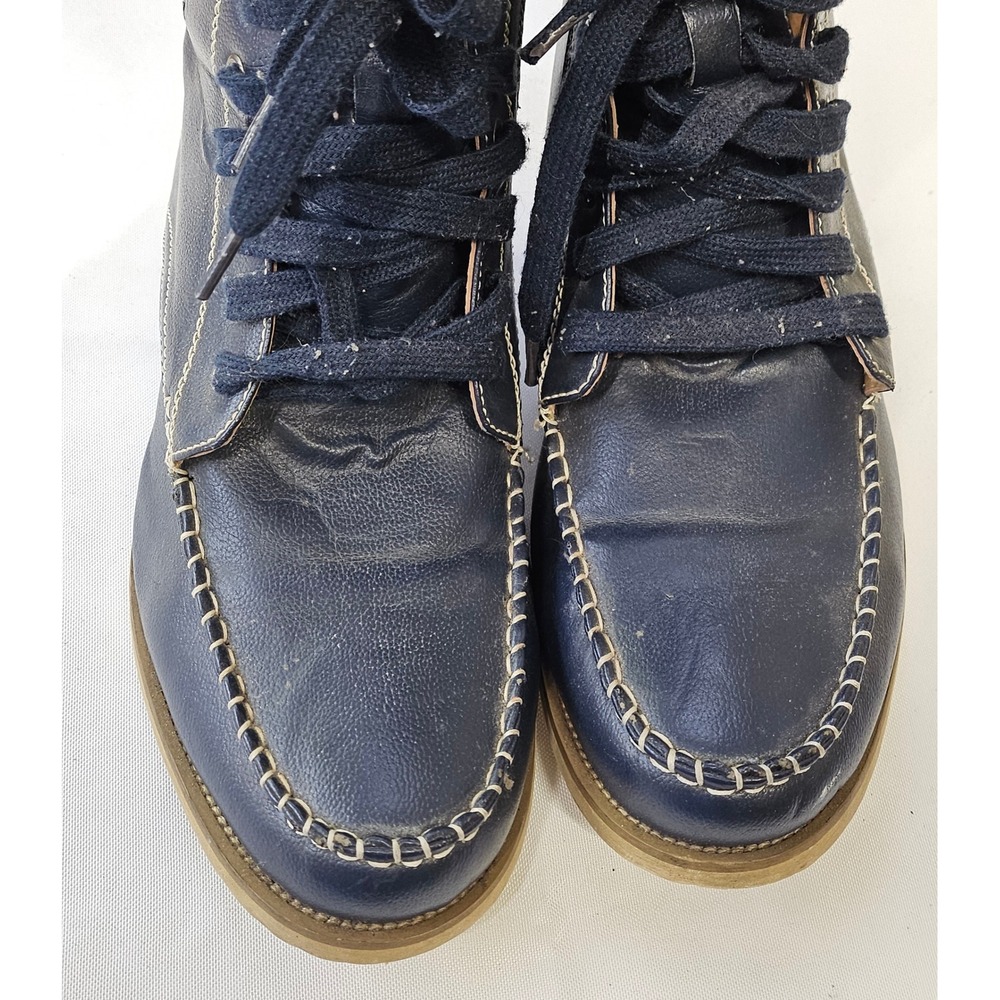 Faranzi Mens Navy Blue Leather Moc Toe Lace Up Side Zip Ankle Boots FB4520-40 11 - Picture 12 of 14